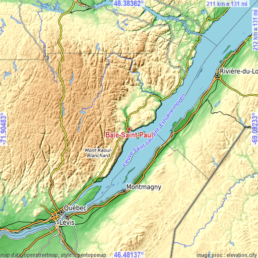 Topographic map of Baie-Saint-Paul