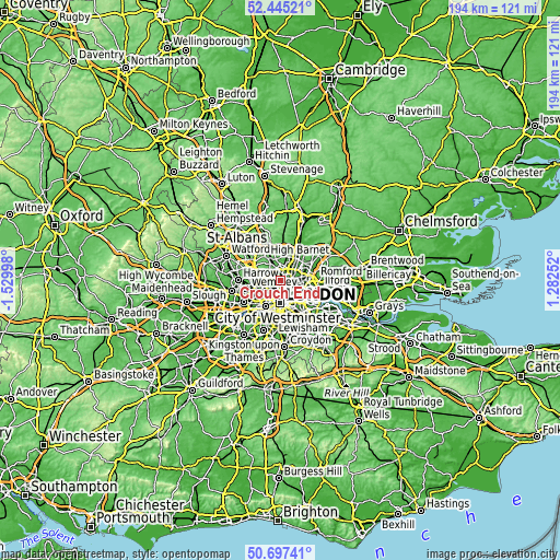 Topographic map of Crouch End