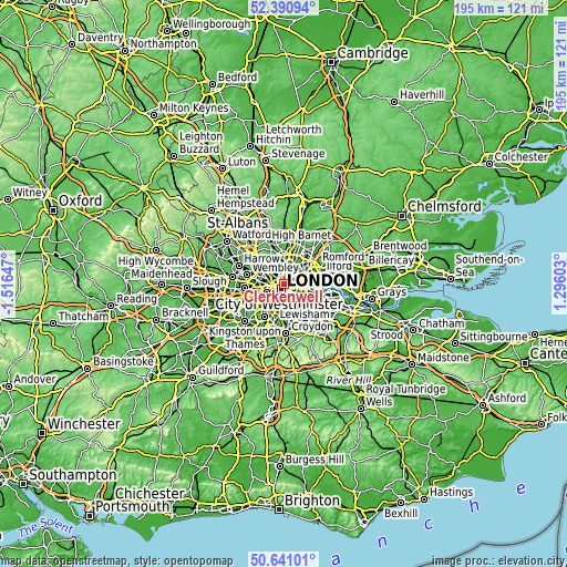Topographic map of Clerkenwell