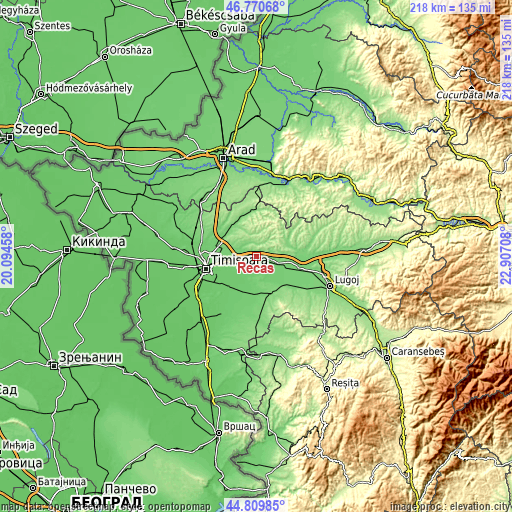 Topographic map of Recaş