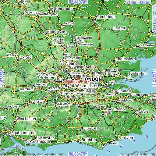 Topographic map of Belsize Park