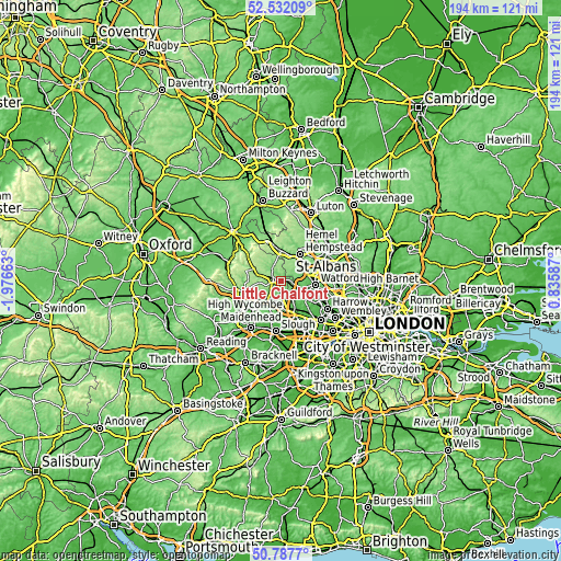 Topographic map of Little Chalfont