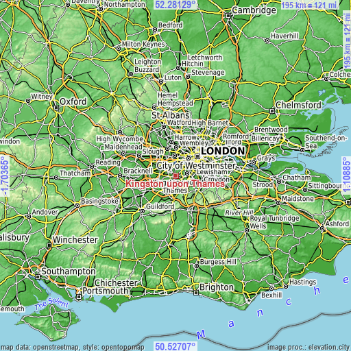 Topographic map of Kingston upon Thames