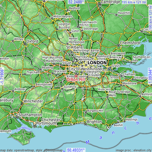 Topographic map of Ditton Hill