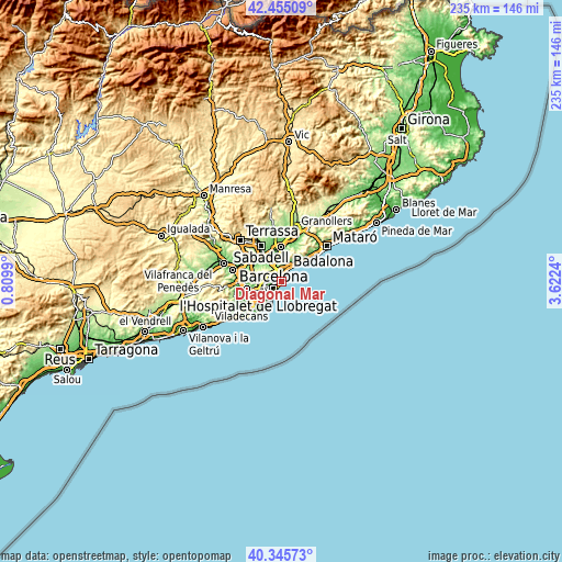 Topographic map of Diagonal Mar