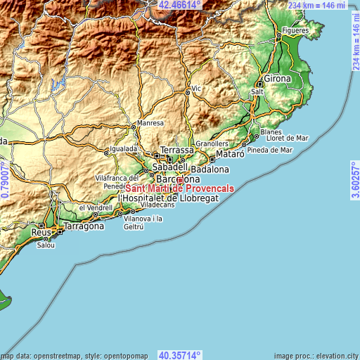 Topographic map of Sant Martí de Provençals