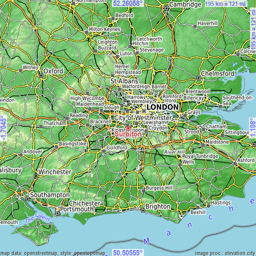 Topographic map of Surbiton