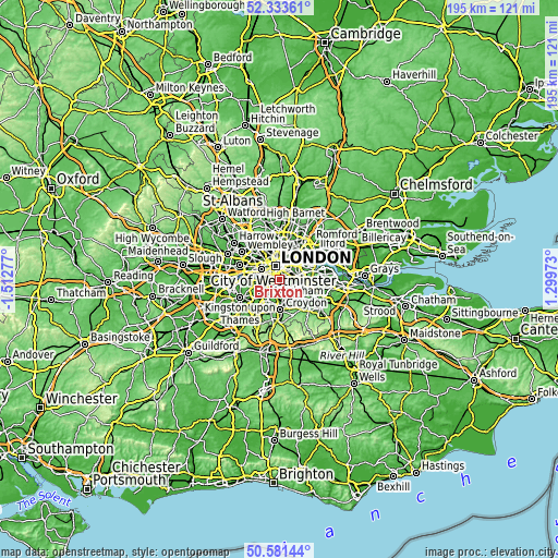 Topographic map of Brixton