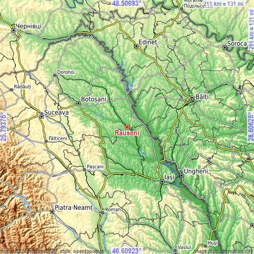 Topographic map of Răuseni