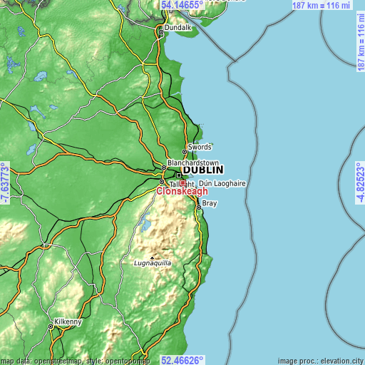 Topographic map of Clonskeagh