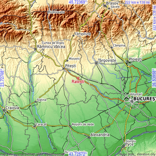 Topographic map of Răteşti