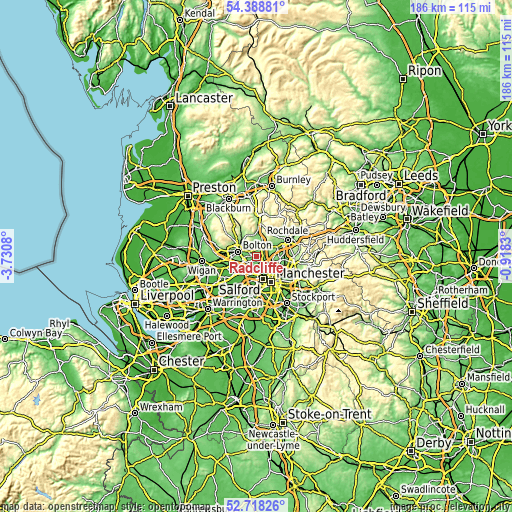 Topographic map of Radcliffe