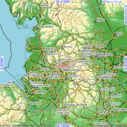 Topographic map of Heywood