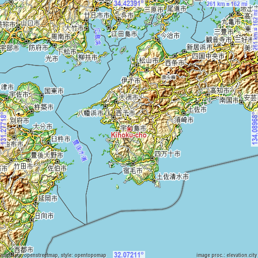 Topographic map of Kihoku-chō