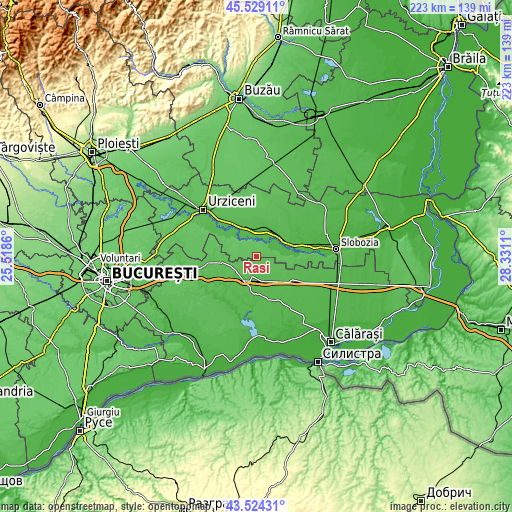 Topographic map of Rași