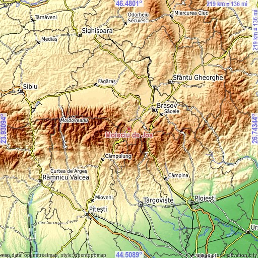 Topographic map of Moieciu de Jos