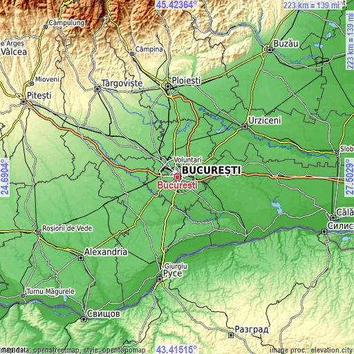 Topographic map of Bucuresti