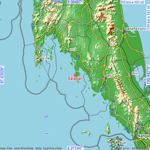 Topographic map of Saladan