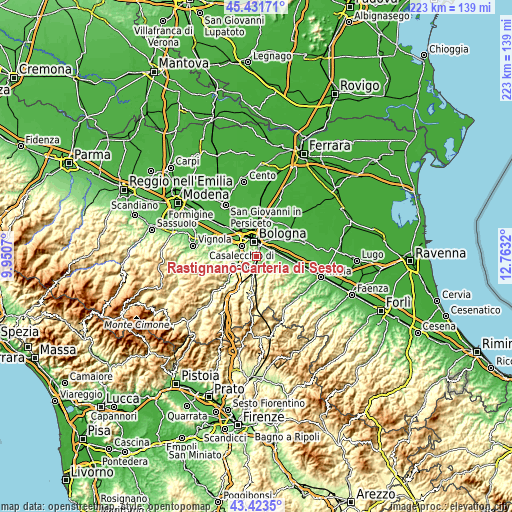 Topographic map of Rastignano-Carteria di Sesto