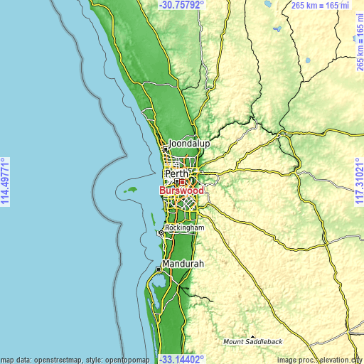 Topographic map of Burswood