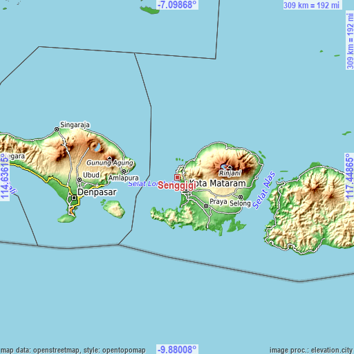 Topographic map of Senggigi