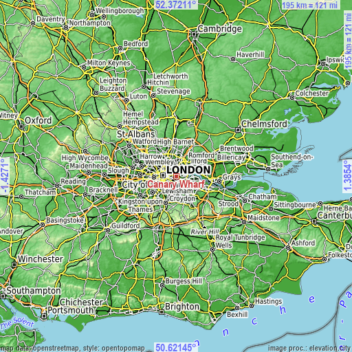 Topographic map of Canary Wharf