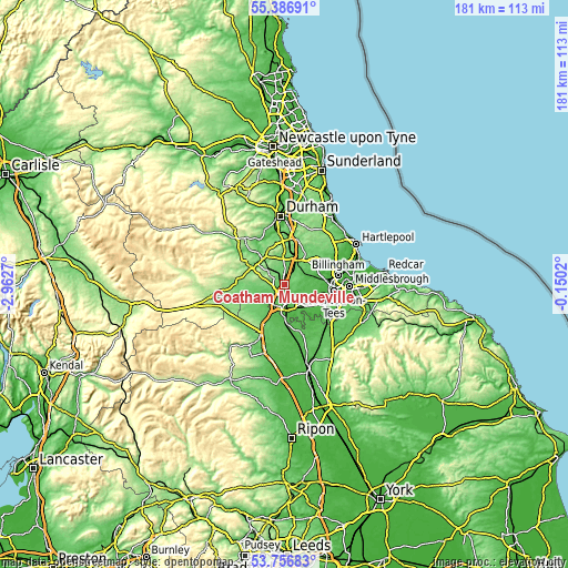 Topographic map of Coatham Mundeville