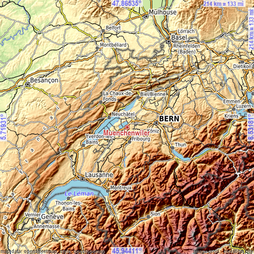 Topographic map of Münchenwiler