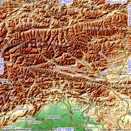 Topographic map of Berg im Drautal