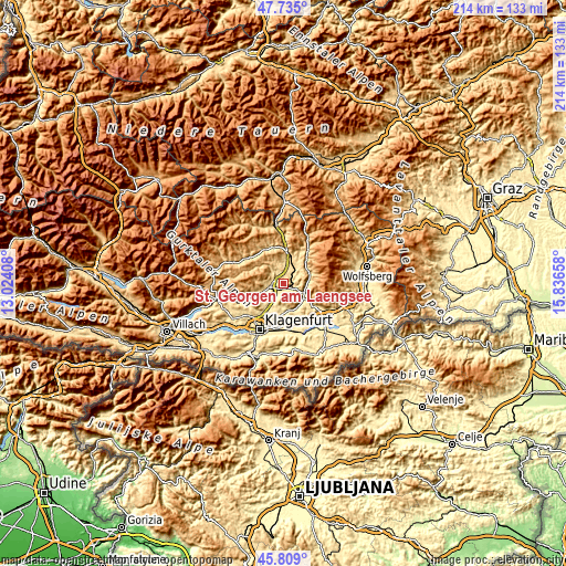 Topographic map of St. Georgen am Längsee
