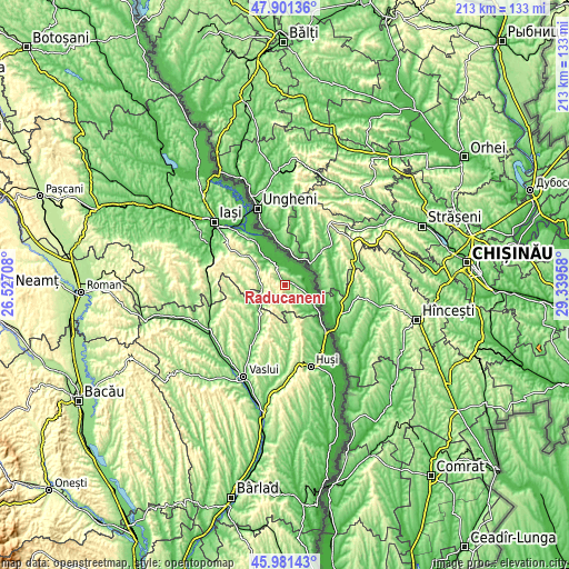 Topographic map of Răducăneni