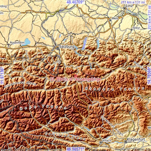 Topographic map of St. Martin of Tennengebirge