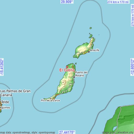 Topographic map of El Cotillo