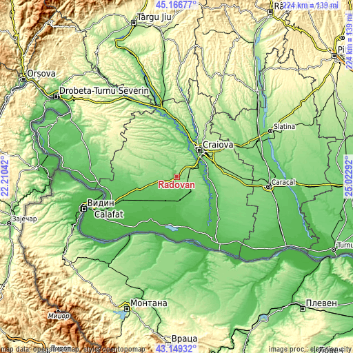 Topographic map of Radovan