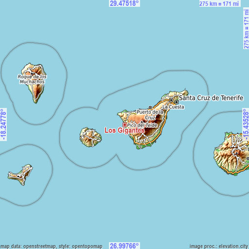 Topographic map of Los Gigantes