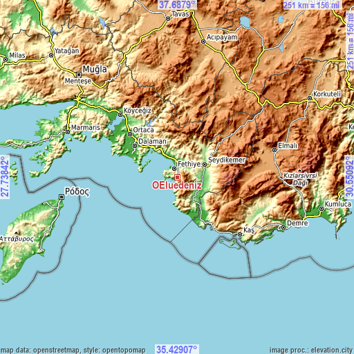 Topographic map of Ölüdeniz