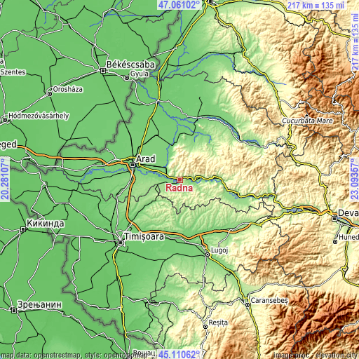 Topographic map of Radna