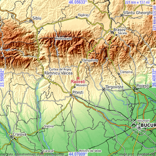 Topographic map of Rădești