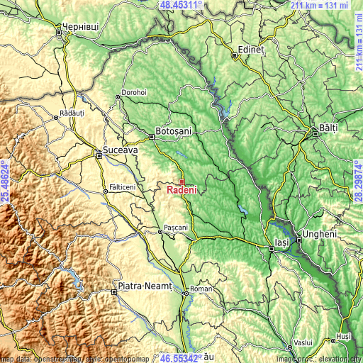 Topographic map of Rădeni