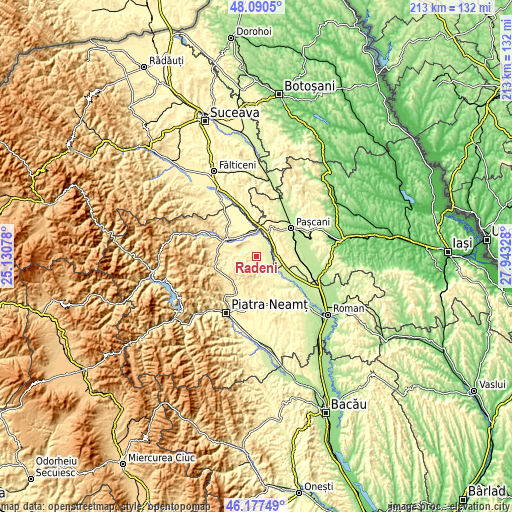 Topographic map of Rădeni