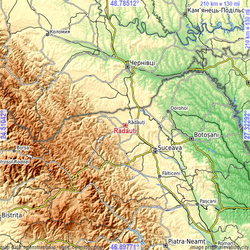 Topographic map of Rădăuți