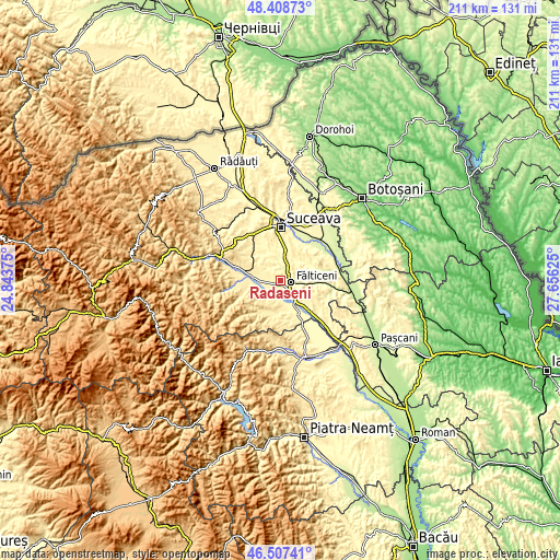 Topographic map of Rădăşeni