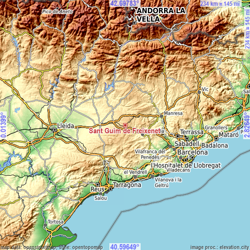 Topographic map of Sant Guim de Freixenet