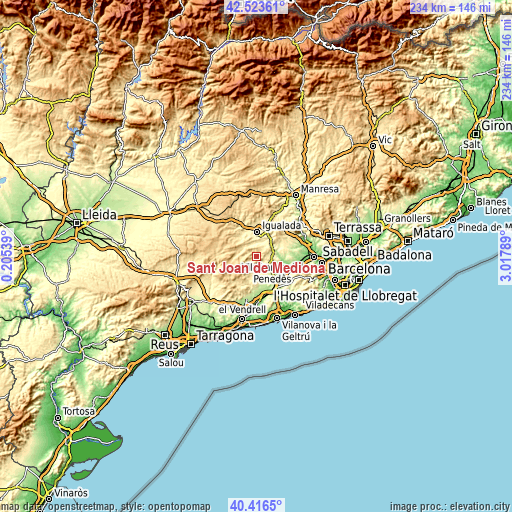 Topographic map of Sant Joan de Mediona