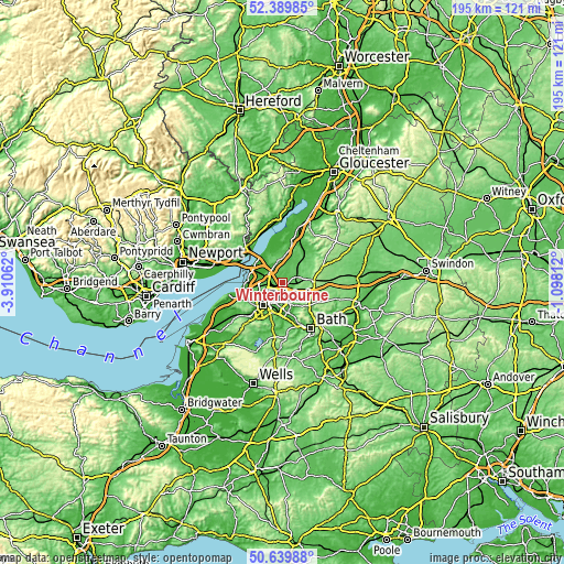 Topographic map of Winterbourne