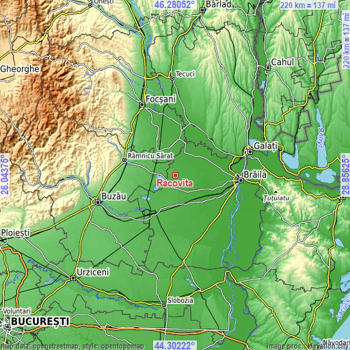 Topographic map of Racoviţa