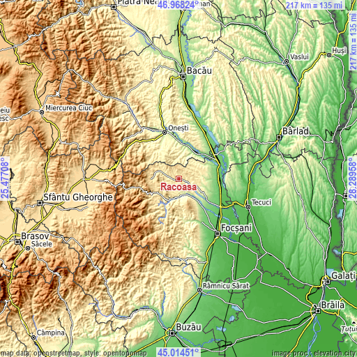 Topographic map of Răcoasa