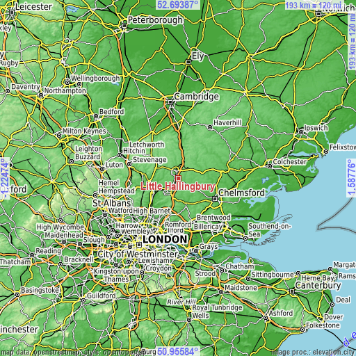 Topographic map of Little Hallingbury
