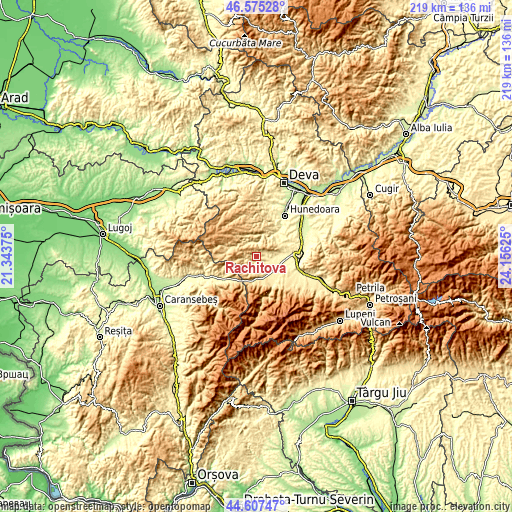 Topographic map of Răchitova