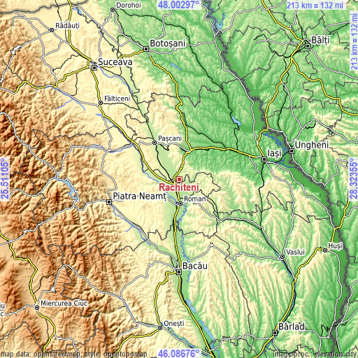 Topographic map of Răchiteni